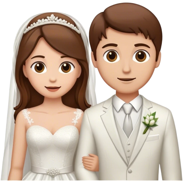 Brown hair bride and groom emoji