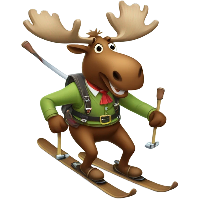 A moose wearing lederhosen skiing aggressively downhill emoji