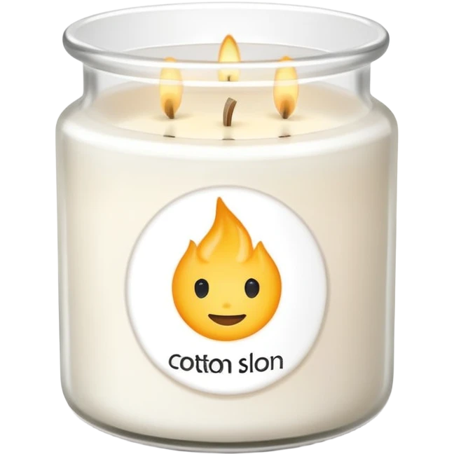 minimal flat emoji of a white scented candle in a glossy white glass jar with the label “cotton”, soft warm glow, clean vector style, elegant and modern, transparent background lux style emoji