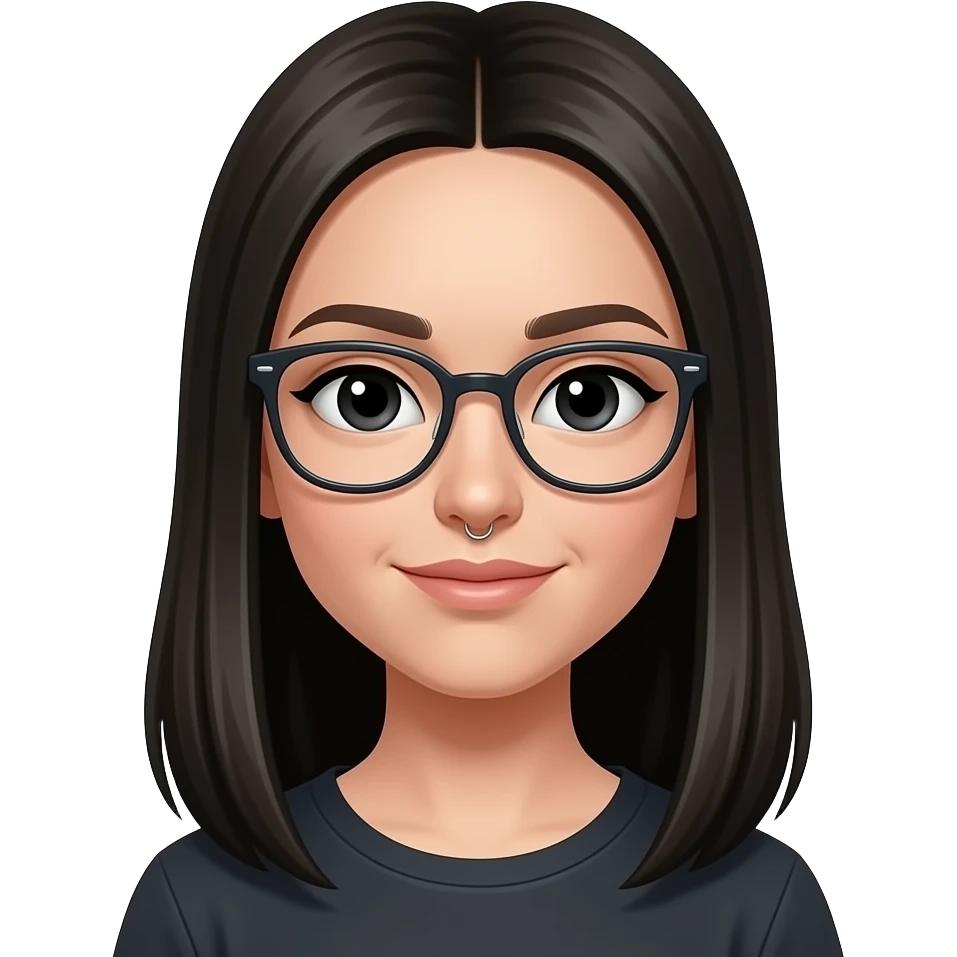 glasses, black eyes girls, tall straight hair, right nose piercing emoji