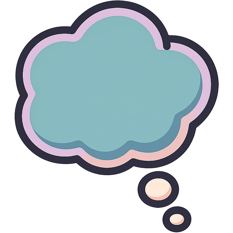 side view thought bubble, icon-color-outlined style, well detailed, detailed shadows and highlights, thin clean contours, soft rounded shapes, pastel palette #98B5BC, #B5B3C1, #C9A3C9, #E4C0CA, #F7DCD1, #F7C0AA, modern Japanese pop art and sticker aesthetics, soft lighting, transparent background emoji