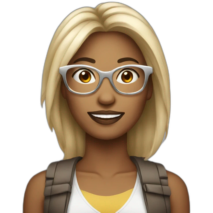 20 years women with brown and blond air with big silver glasses emoji