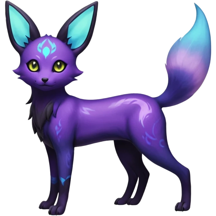 Rare realistic purple indigo violet nebulae shiny sparkly dark-neon glowing bioluminescent edgy badass epic pretty beautiful handsome gorgeous aesthetic colorful vibrant Vernid-Trico-Umbreon-Espeon-species-Fakemon-creature by LiLaiRa, 4 legs, 1 tail, random markings, (full body) emoji
