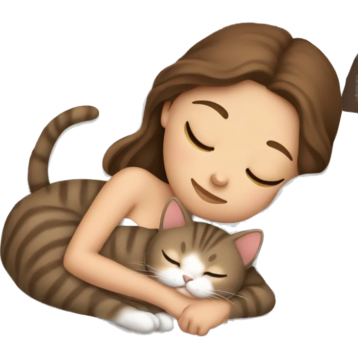 White girl brown hair sleeping with brown kitty emoji