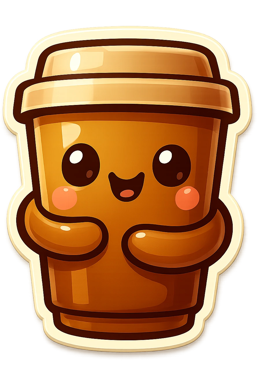 Tall coffee cup, hugging emoji