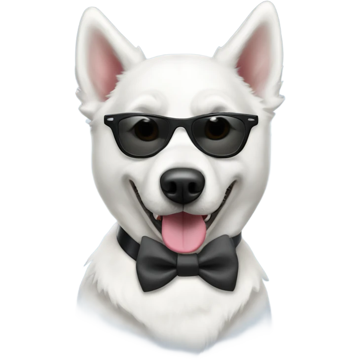 All-White husky dog wearing sunglasses and a bow tie emoji