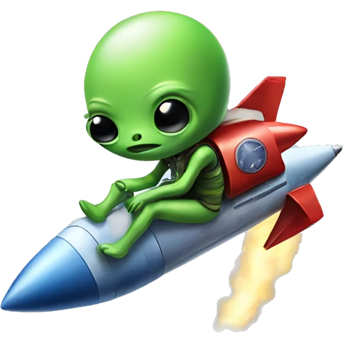 Alien sitting on rocket emoji