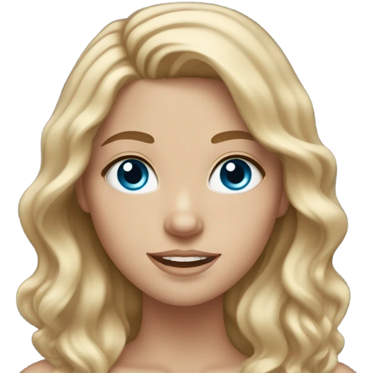 white girl with blue eyes and brown, wavy hair with blonde highlights emoji