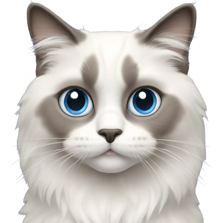 Ragdoll cat, white with gray upper face part and blue eyes emoji