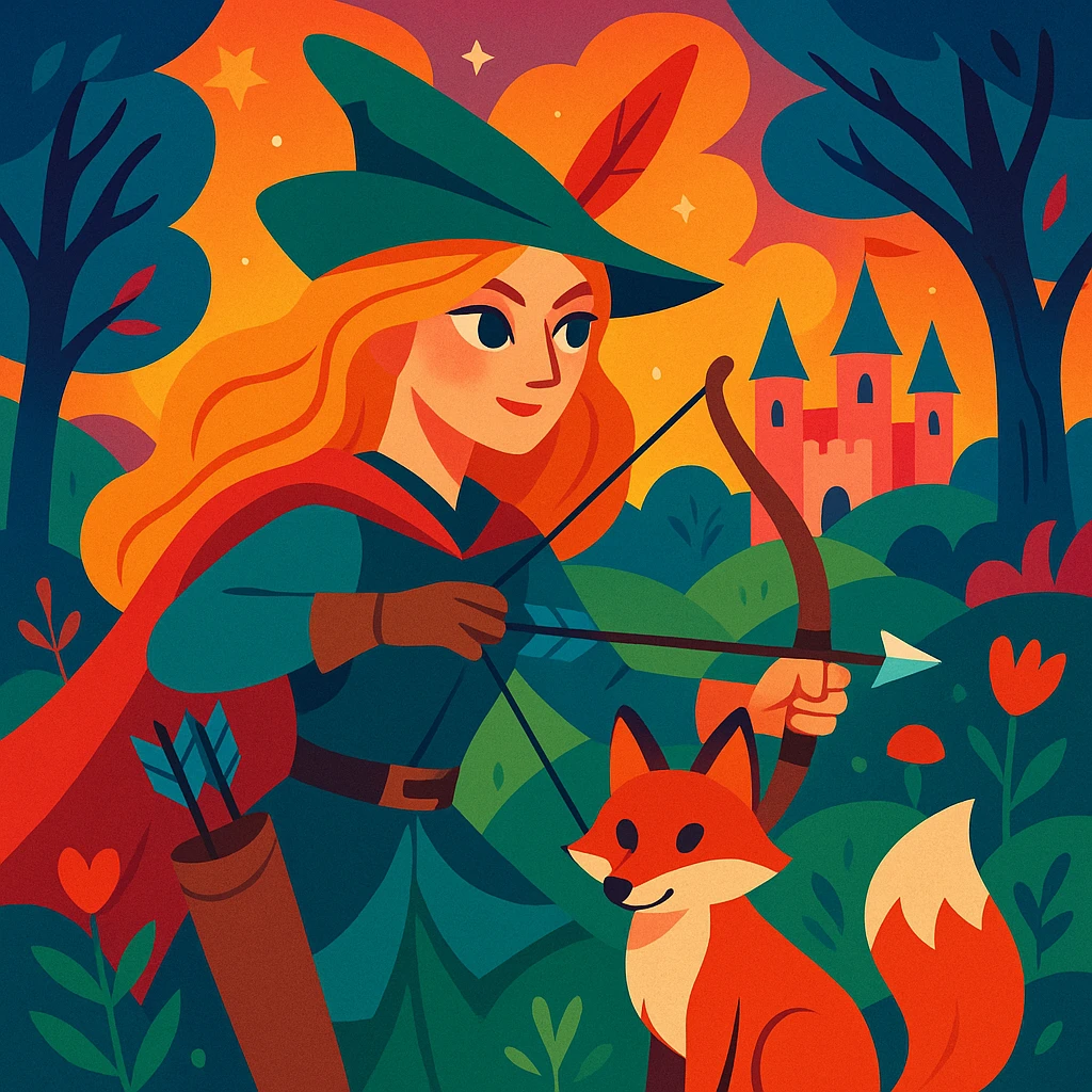 archer and fox together, vibrant toon style, magical fairytale, inspired by 'Once Upon a Broken Heart' emoji