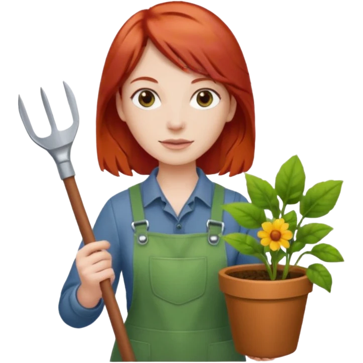 red hair gardener holding gardening tools emoji