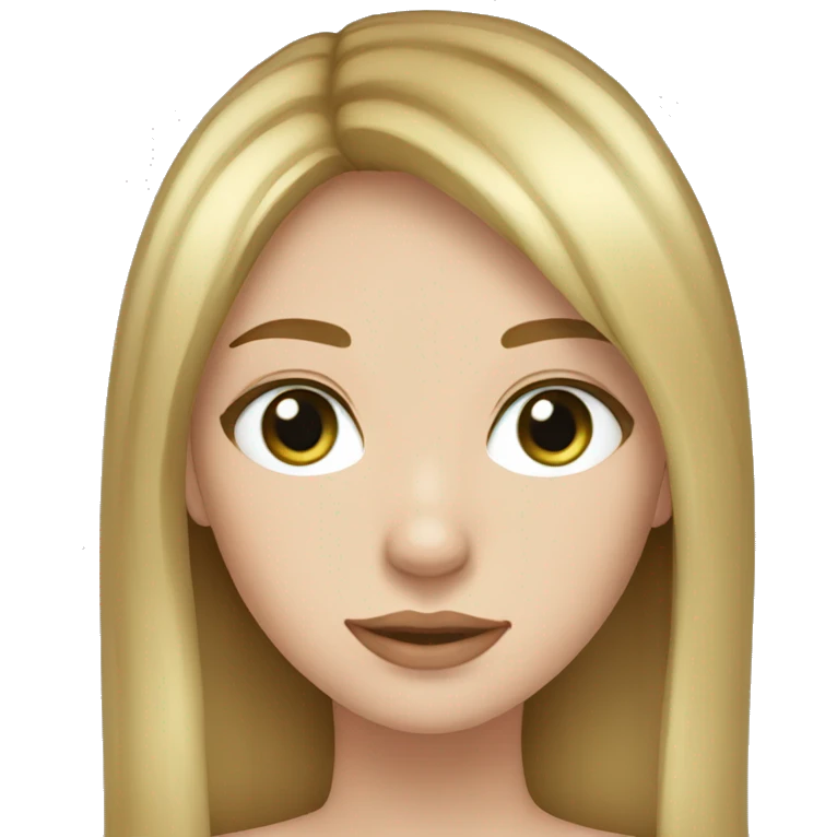 girl with pale face and freckles, blue-green eyes, long straight light brown hair with blonde highlights and curtain bangs emoji