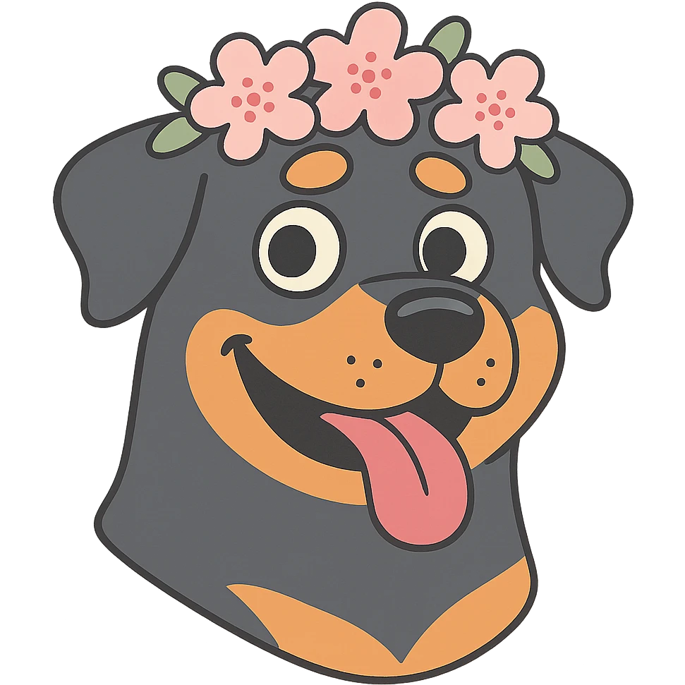 rottweiler with a cherry blossom flower crown in pastel toon style emoji