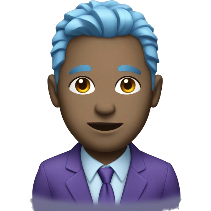 head with gray skin, blue hair, eyes that look to the left. he wears a purple suit emoji