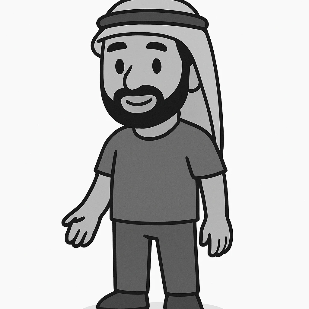 Middle Eastern man, casual wear, friendly look, plain background, flat illustration emoji
