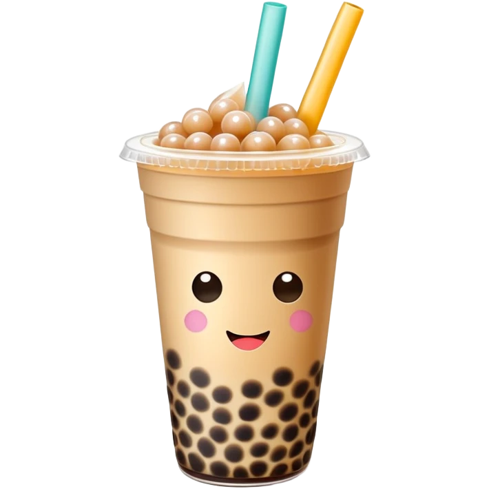 Bubble Tea with tapioca pearls and wide straw in cup, simplified emoji style with bold outlines and bright colors, cartoon style Taiwan popular drink Boba emoji