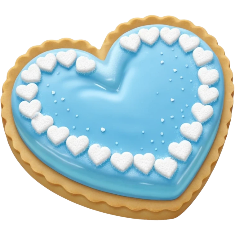 Realistic shortbread cookie in the shape of a heart with baby blue jelly middle filling and sprinkled powder sugar on top. emoji