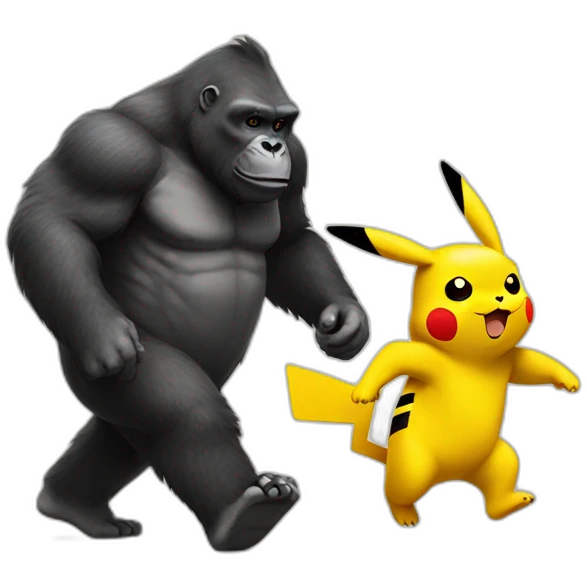 pikachu walking with a gorilla emoji
