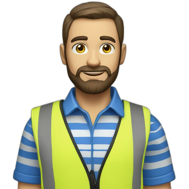 Ikea manager blue eyes beard blue stripes t-shirt and yellow security vest emoji