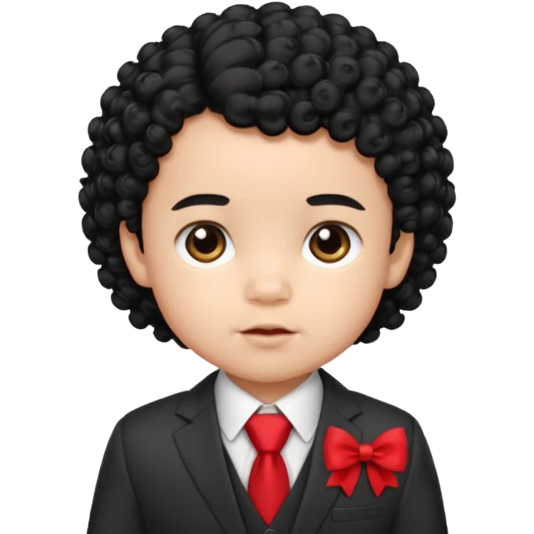 baby boy curly black hair in suit, with red bow emoji