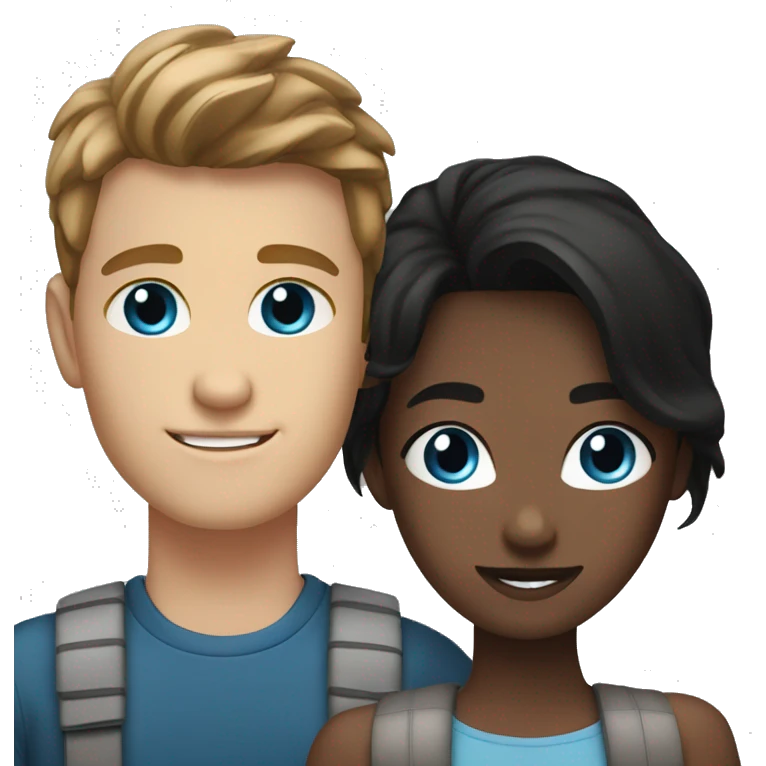 White couple: young guy brown hair, blue eyes and girlfriend, black hair emoji