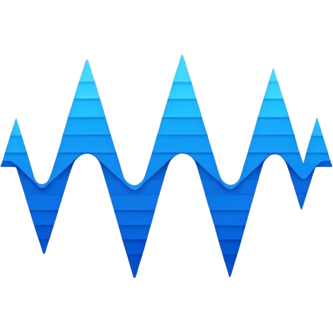 logo on white background showing a waveform morphing into text. Clean blue and white geometric emoji