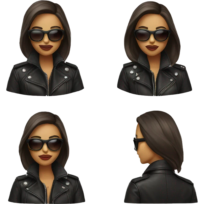 Model with leather jacket and oversized sunglasses emoji