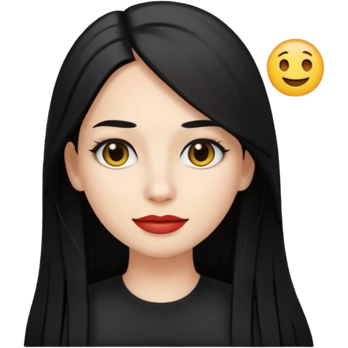 30-year-old Puerto Rican woman with white skin, black long straight hair, emoji style emoji