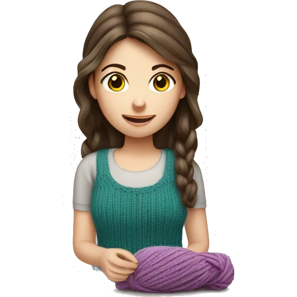 White brunette girl knitting emoji