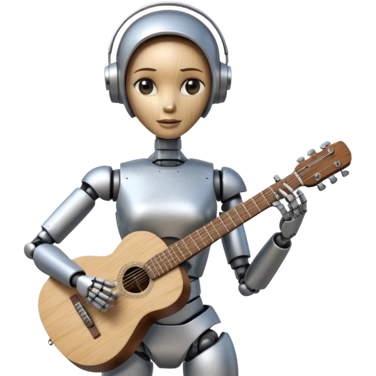 a robot carry her note and guitar and try to change the world emoji
