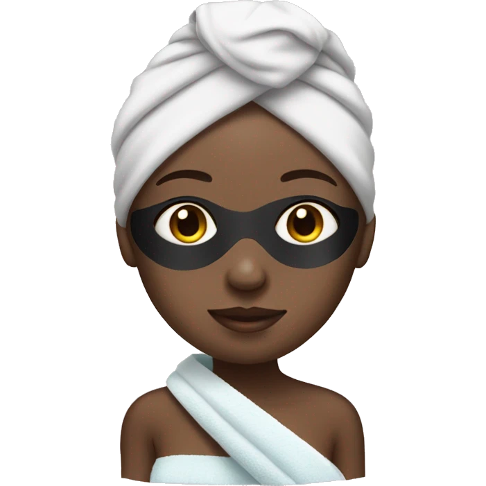 black girl with towel on her head and eye masks emoji