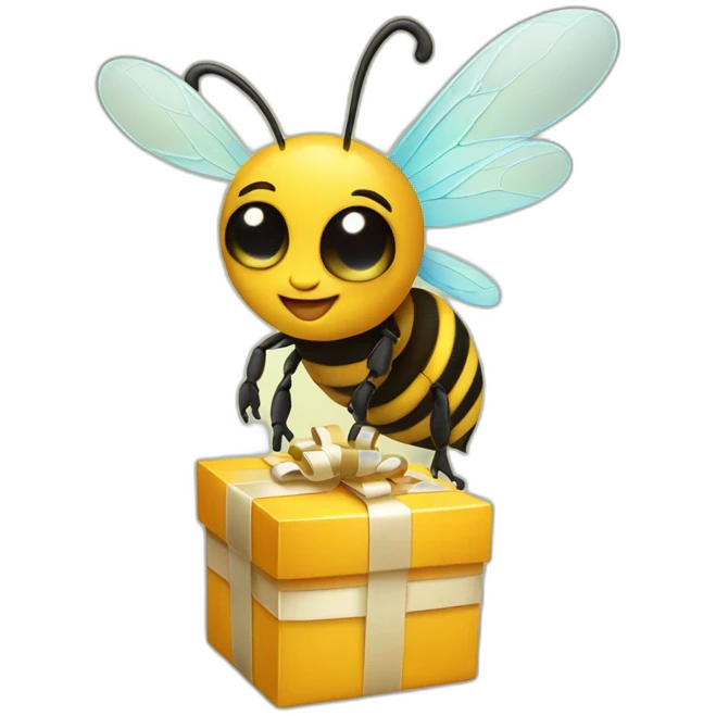 Bee with a gift box on his hands  emoji