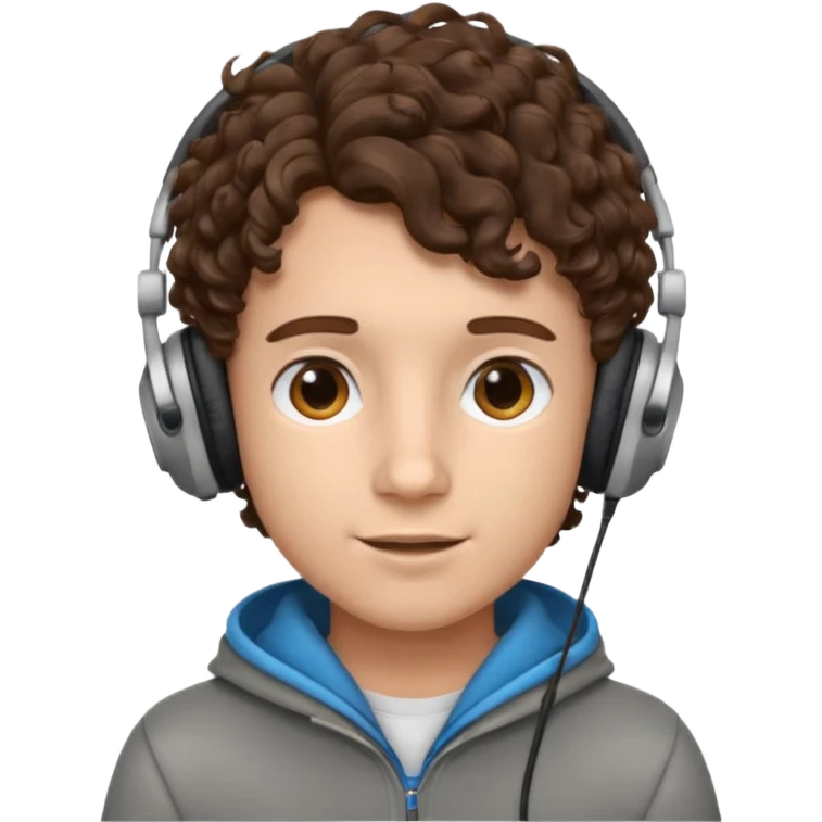 curly haired with headphones in and boy emoji