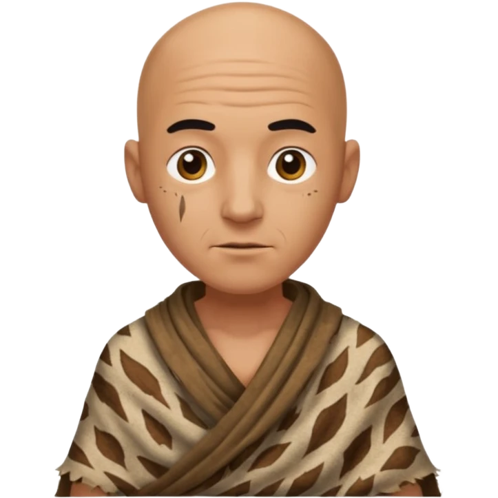 ancient man bold head, tattered animal skin cloth emoji