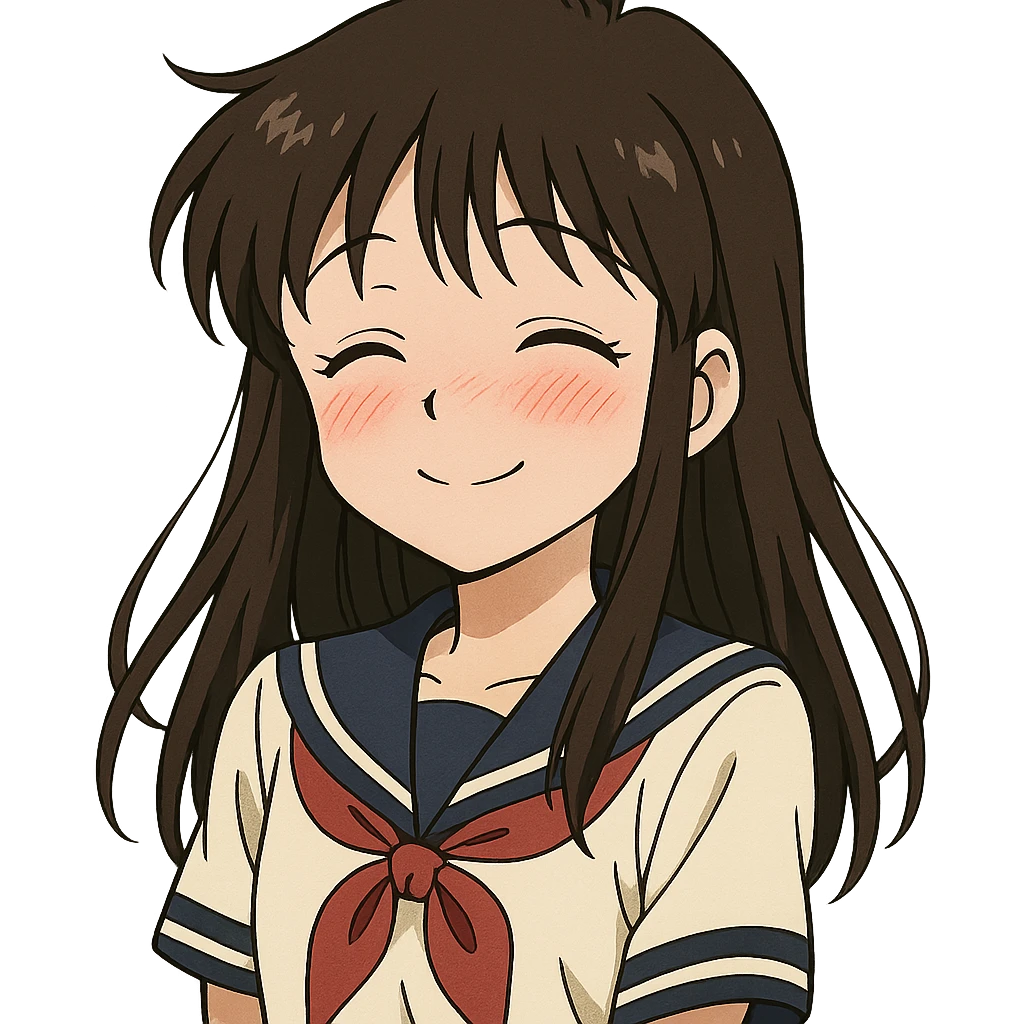 anime girl, blushing, smiling, classic anime look, anime style emoji