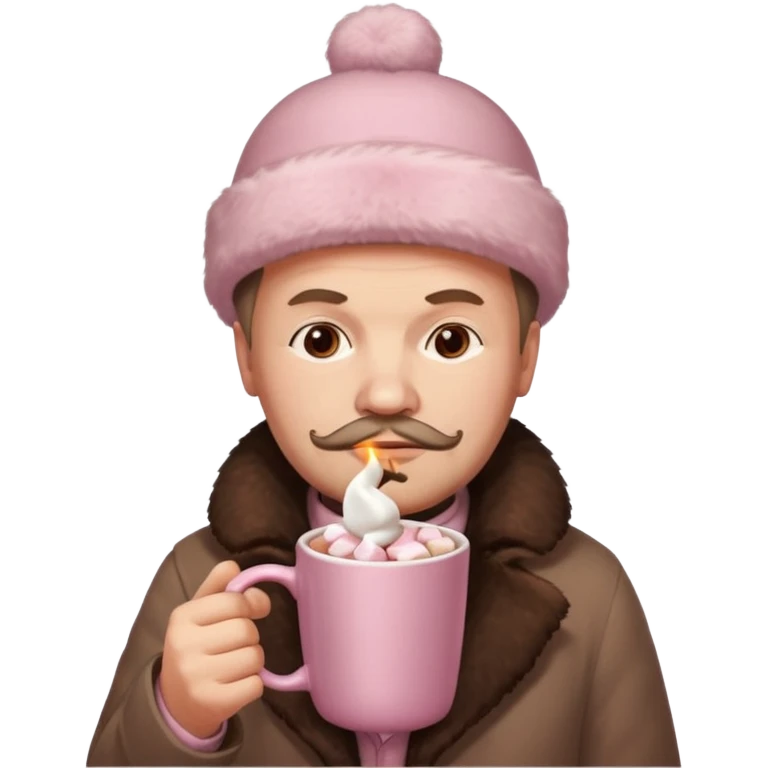 Lenin hold  Light Pink mug of hot chocolate with marshmallows in moscow emoji