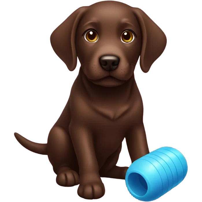 Chocolate Labrador playing with toy emoji