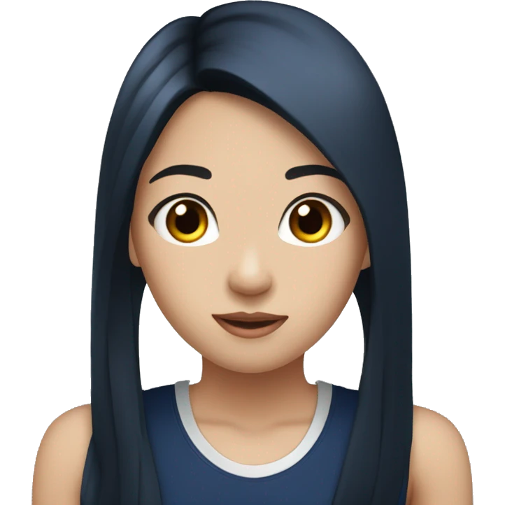 Asian girl with long black straight hair, silver earrings, and a navy tank top  emoji
