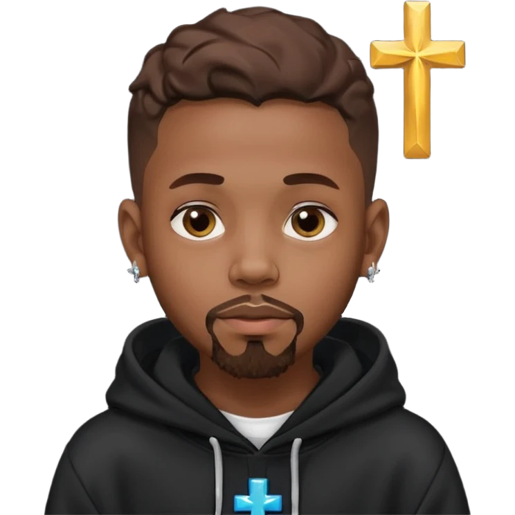 milk chocolate skinned young black boy with a low temp fade and a goatee in a black hoodie with 2 stars randomly on face with a cross earring in the left emoji