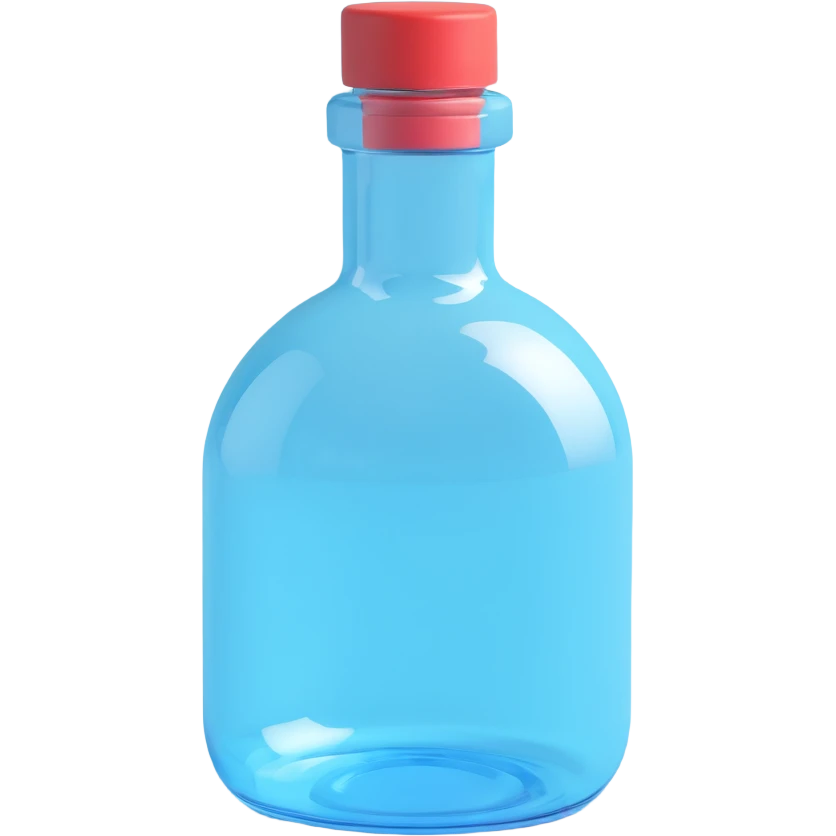a blue motion tiled to the left, with a round glass bottle no handle, neon  emoji