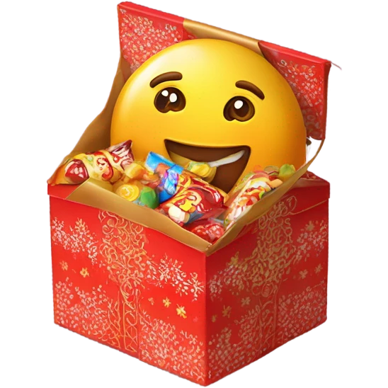Traditional russian new year sweet gift box with handles with russian candies in wrappers for kids emoji