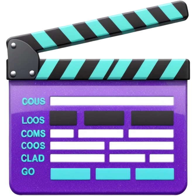 Glitter purple and cian clapperboard emoji