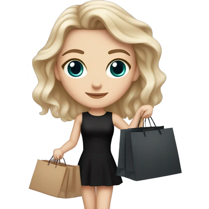 white girl with brown eyes and hair, holding shopping bags like hermes and chanel in short black dress emoji