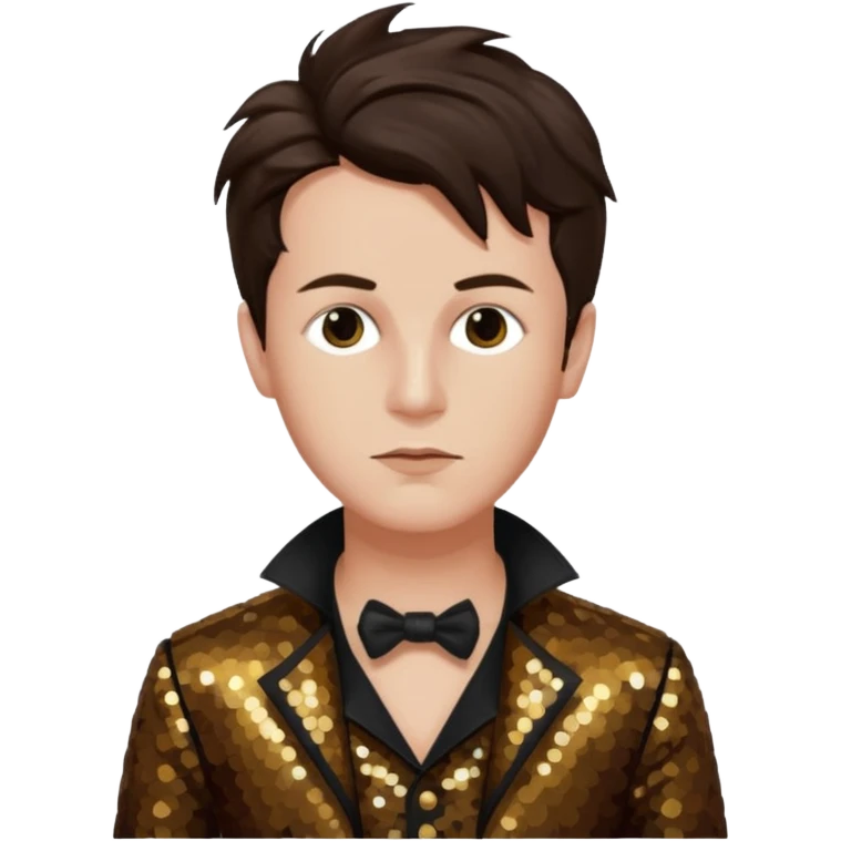 Arthur Rimbaud with dark brown hair, bronze sequin outfit  emoji