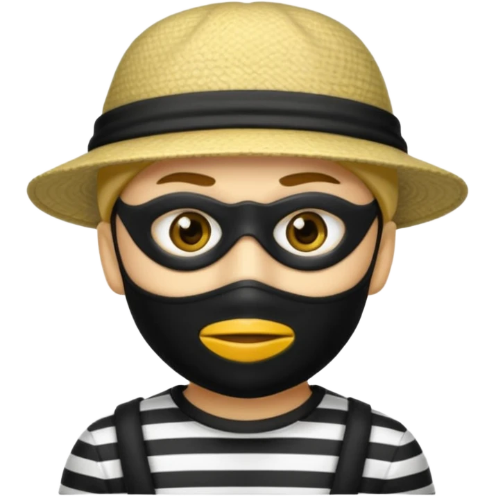 Make a robber emoji with yellow skin and white and black shirt with a mask thats black and make a hat on him emoji