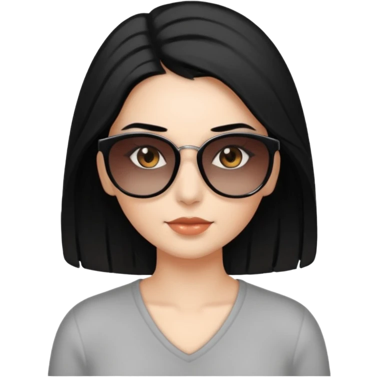 My Sexy wife with sunglasses, black hair, and awesomeness. She has some gray, she's super cute. She has brown eyes and is just lovely. Her hair is down her back. No earrings. She is natural beauty. She is 54 with some gray roots. And i love her so much emoji