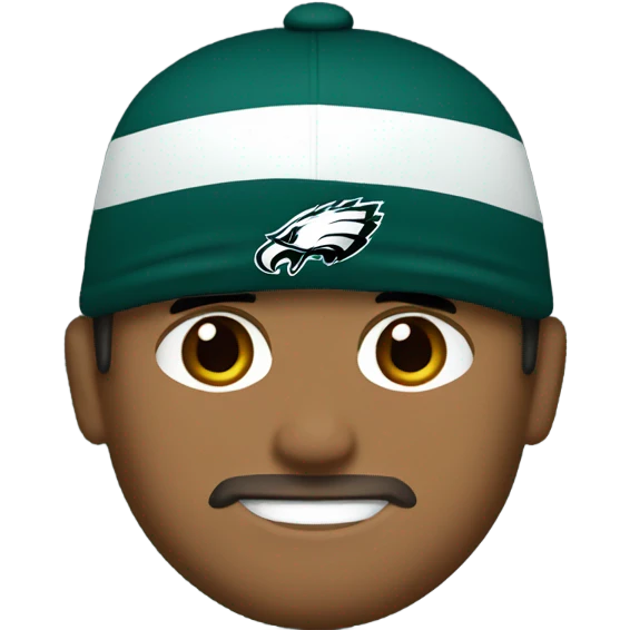Hispanic man freckles dark blonde hair bark light brown beard Philly eagles shirt and cap  emoji