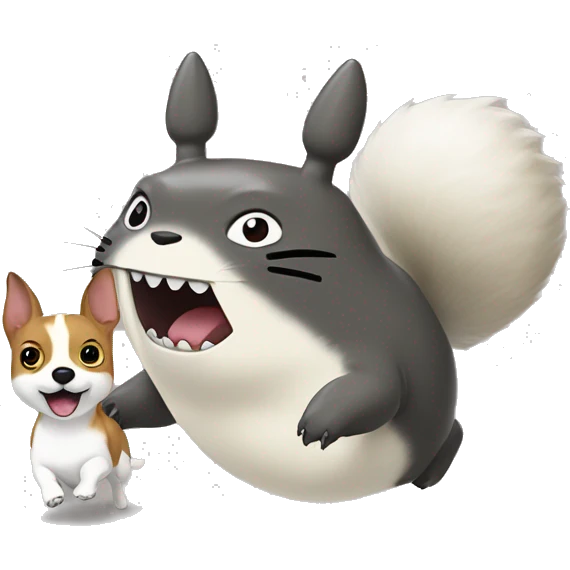 Totoro chasing a jack russel emoji