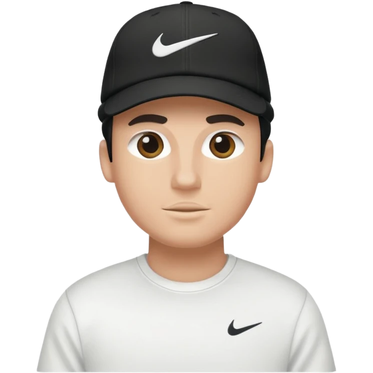 A guy wearing a white Nike shirt, a black Nike cap, emoji