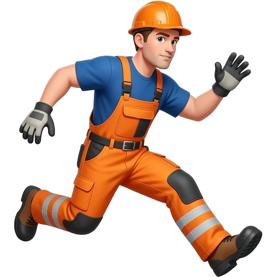 man in hi-vis orange overalls trips emoji